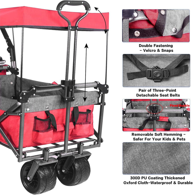Collapsible Wagon 140L Wagons Carts Foldable With Removable Canopy