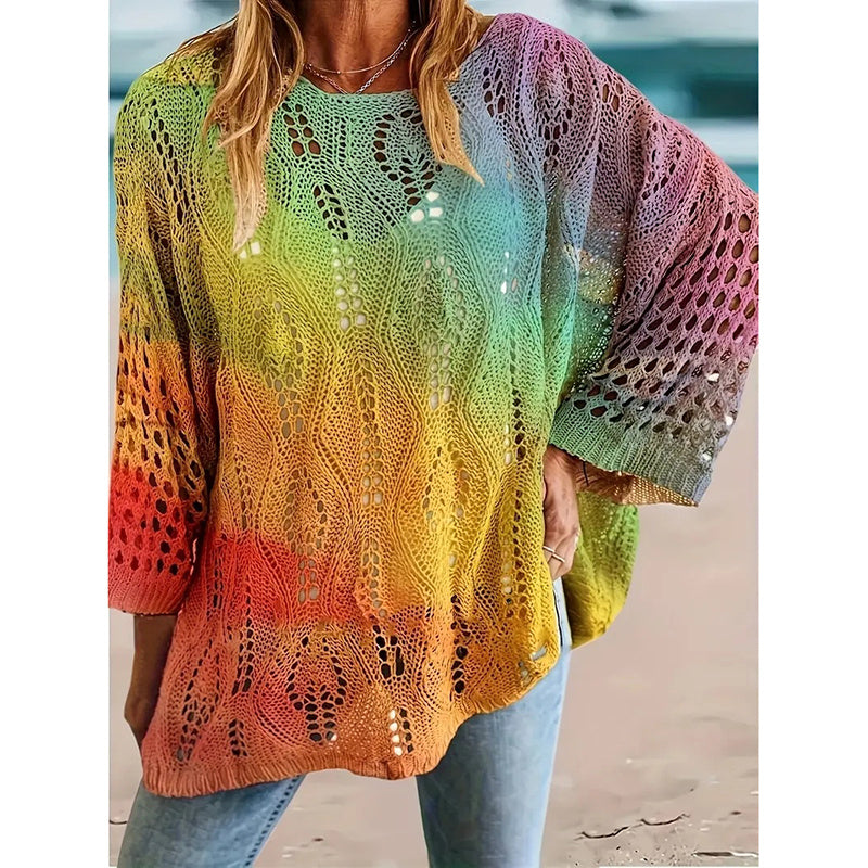 Women's Sunflower Print Sweater Hollow