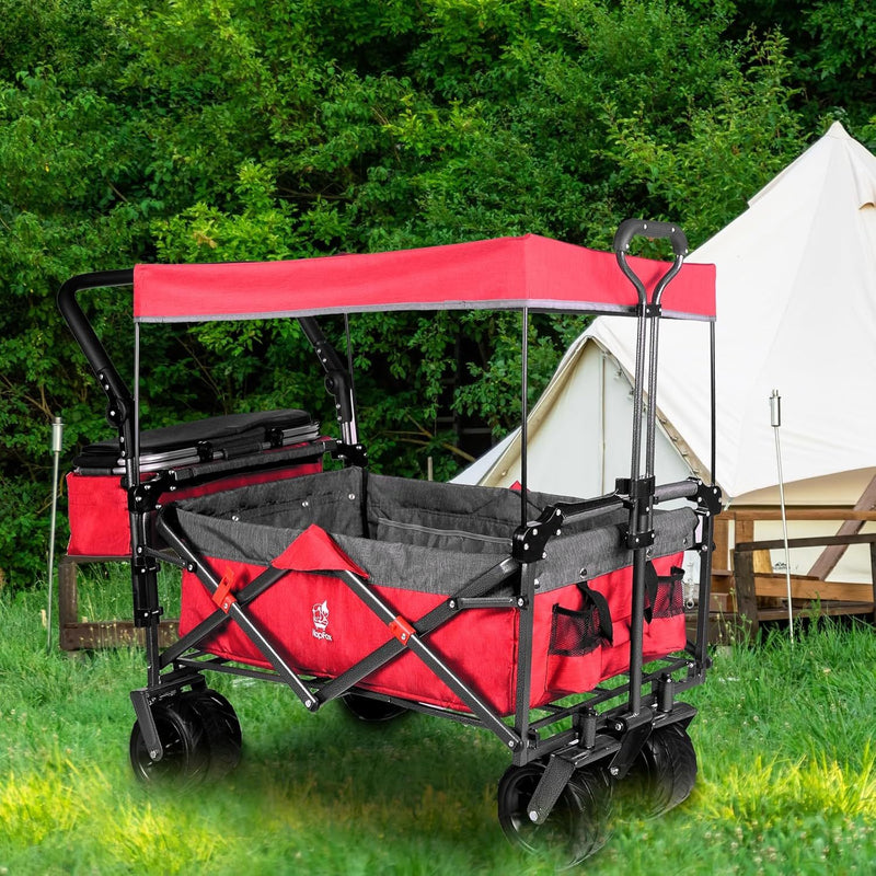 Collapsible Wagon 140L Wagons Carts Foldable With Removable Canopy