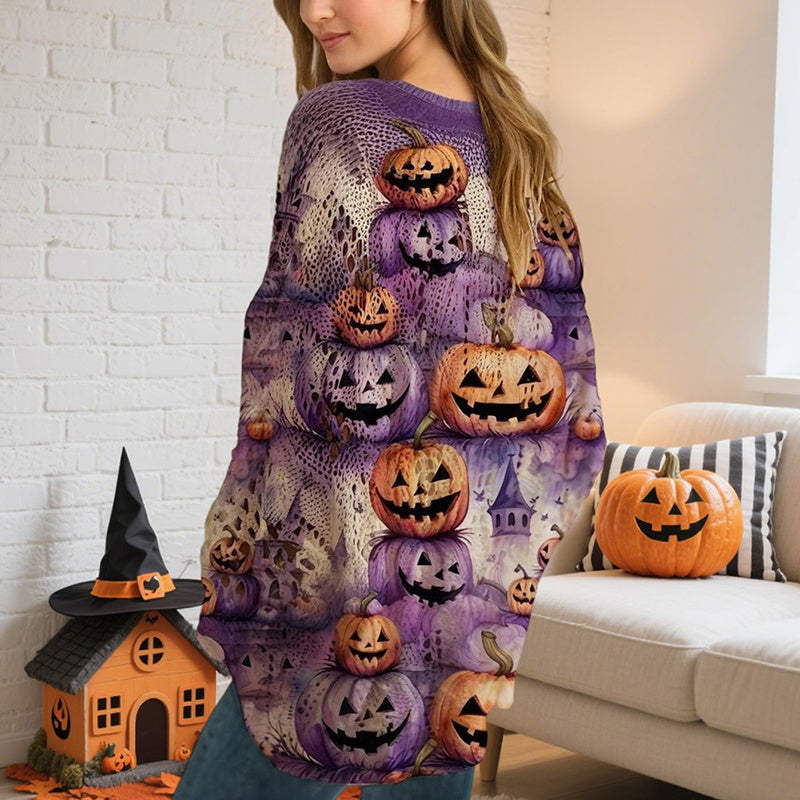 Women's Diamond Halloween Out Batwing Sleeve Top - Loose Fit