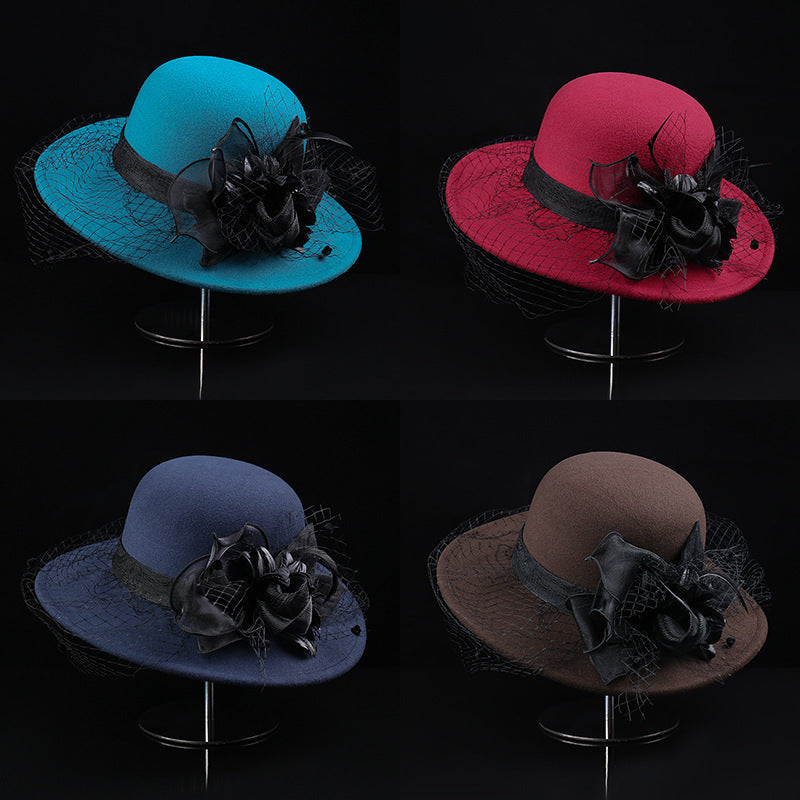 Net Yarn Flowers Woolen Basin Hat