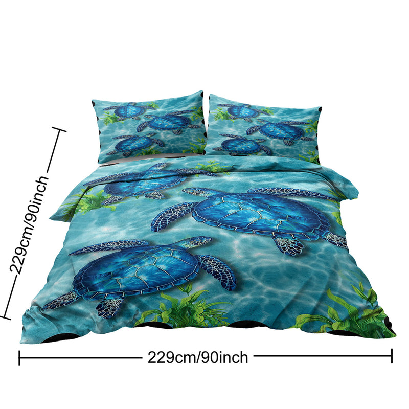Sea Turtle Pattern Duvet Cover Set 3 Pieces King Size Soft Bedding Set