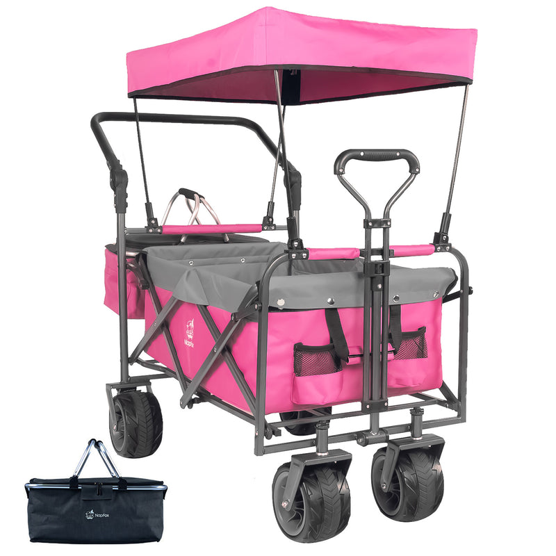 Collapsible Wagon 140L Wagons Carts Foldable with Removable Canopy