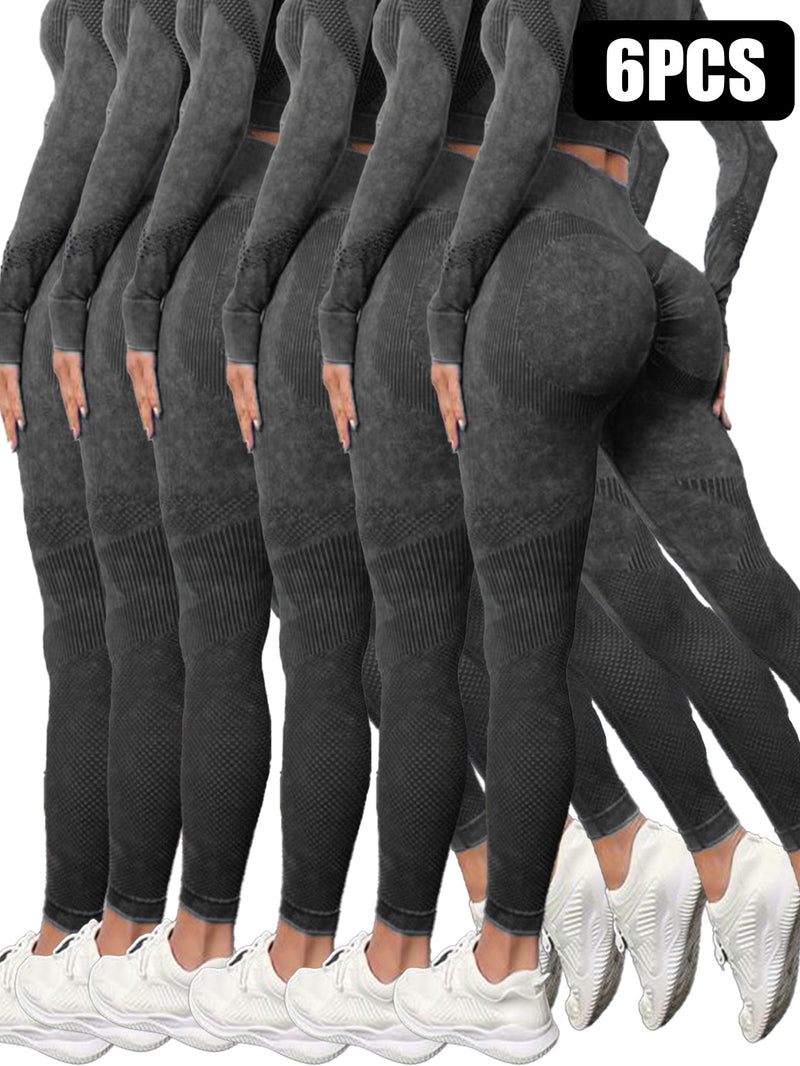 6 Pack Mesh Cut Out Leggings For Women Tights Breathable Workout Tummy Control Pants