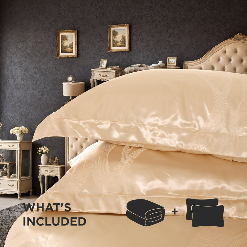 Luxurious Satin Microfiber Bedding Set Double-sided Jacquard Pattern