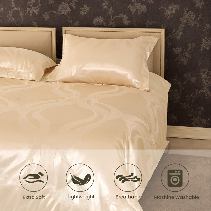 Luxurious Satin Microfiber Bedding Set Double-sided Jacquard Pattern