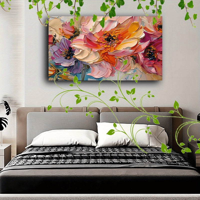 1pc Vibrant Floral Canvas Art With Wooden Frame