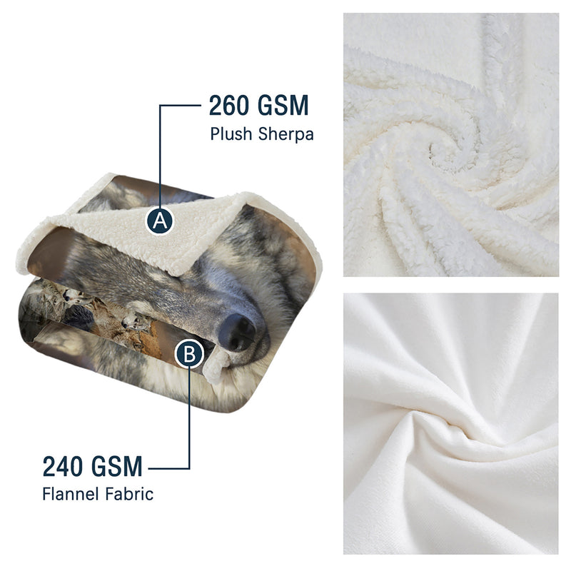 Indian Wolf Sherpa Fleece Blanket