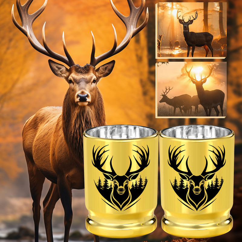 2pcs  50 Caliber Deer Head Golden Plastic Wine Glasses With Gift Box - Leak Proof