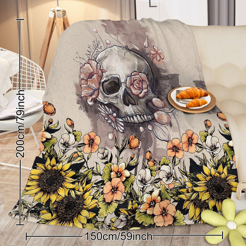 Rustic Skull Sunflower Flannel Fleece Blanket