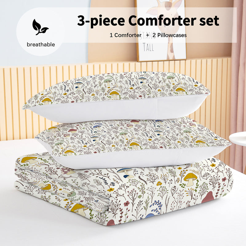 3 Pieces Mushroom Decoration Comforter Set Soft Bedding Set