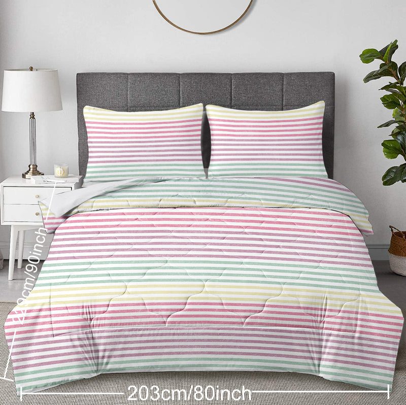 Striped Comforter Set Full Size, Rainbow Comforter Bedding Set