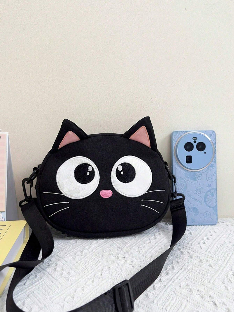 New Cute Cartoon Shoulder Bag Big Eyed Black Cat Messenger Bag For Women