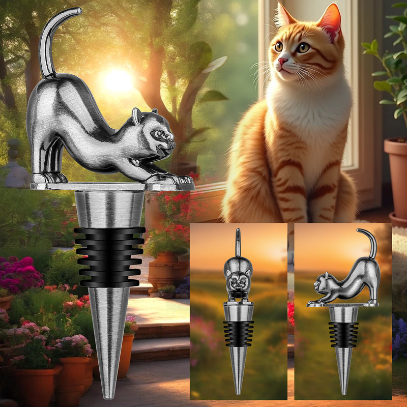 Elegant Upturned Cat Shaped Red Wine Stopper Set With Metallic Luster Bottle Stopper Gift Box