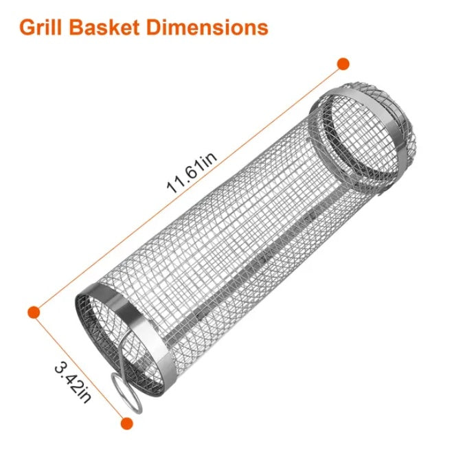 2Pcs 3.42x11.61Inch Portable BBQ Rolling Basket