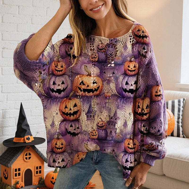 Women's Diamond Halloween Out Batwing Sleeve Top - Loose Fit
