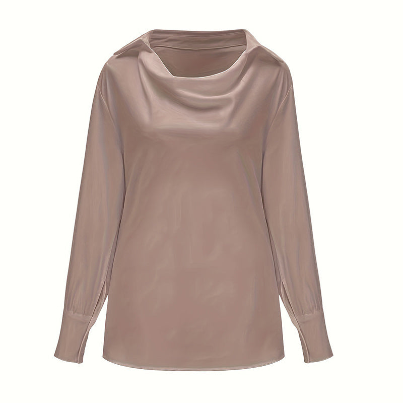 Women's Solid Color Long Sleeve Cowl Neck Blouse