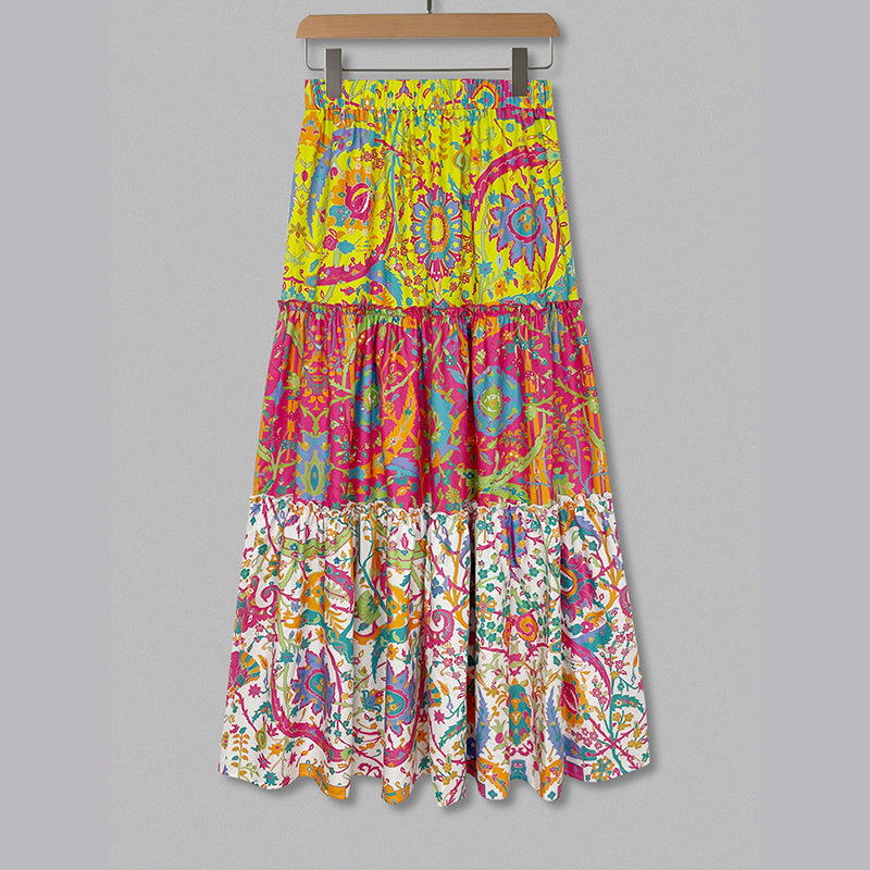Women's Floral Print Maxi Skirt With Elastic Drawstring Waist