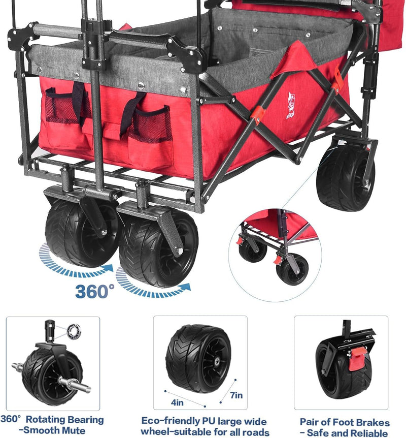 Collapsible Wagon 140L Wagons Carts Foldable With Removable Canopy
