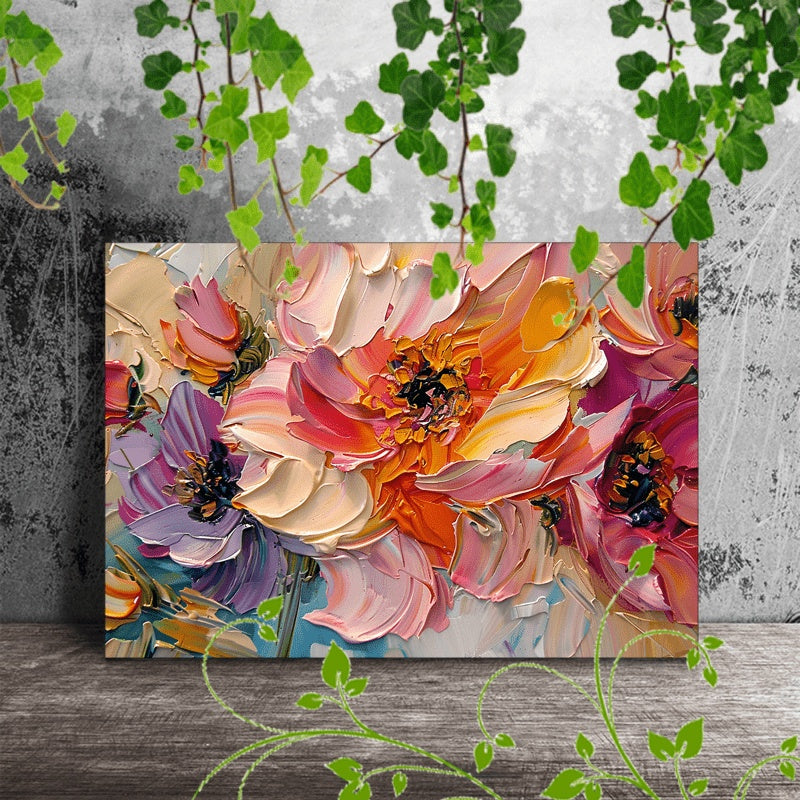 1pc Vibrant Floral Canvas Art With Wooden Frame
