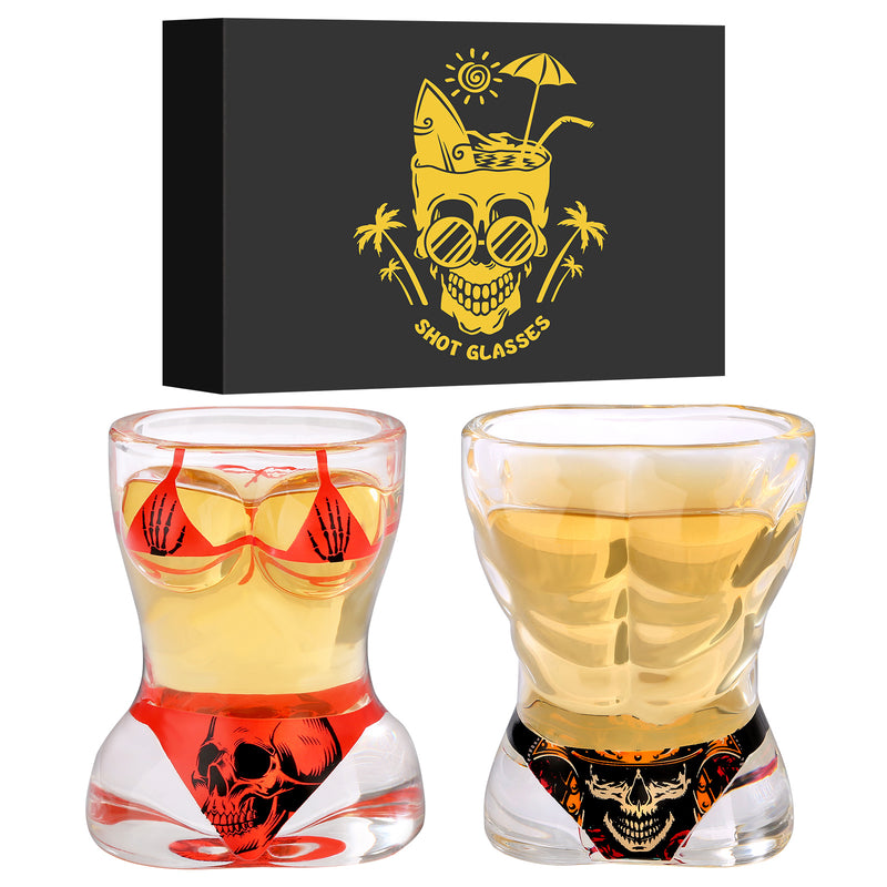 2 Pieces, Black Muscle Men's And Red Bikini Skull Style Glass