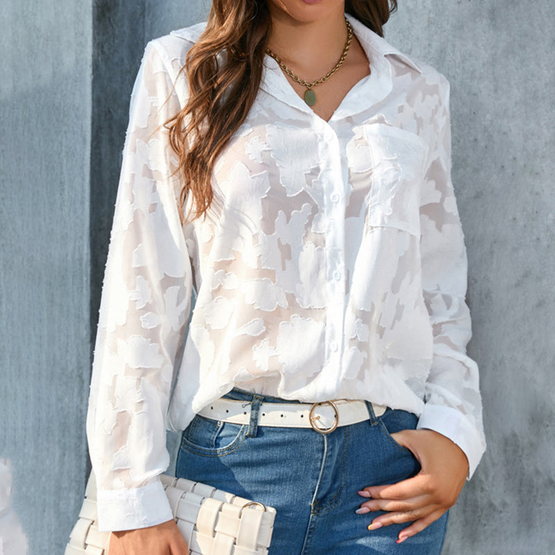 Womens Casual Sheer Button Down Shirts Long Sleeve