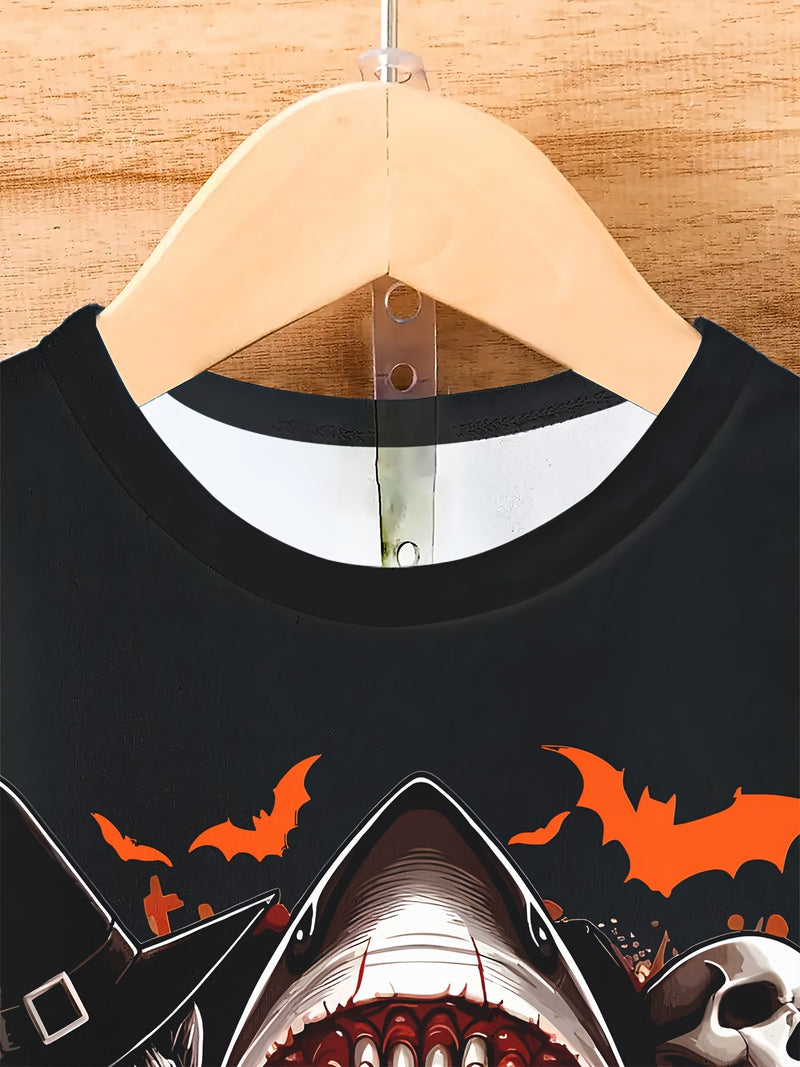 Men's Casual Polyester Round Neck T-shirt With 3D Shark