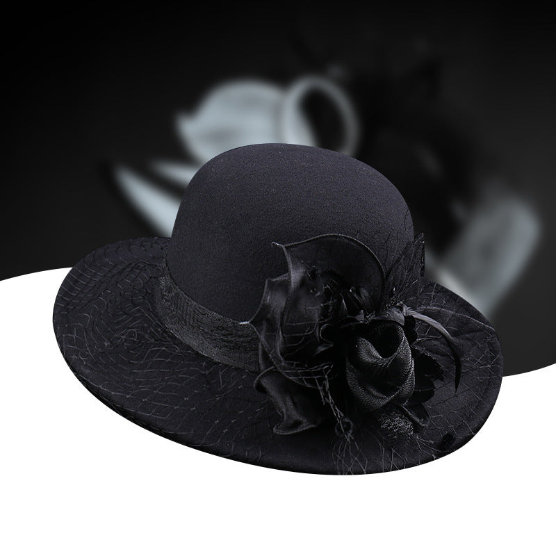 Net Yarn Flowers Woolen Basin Hat