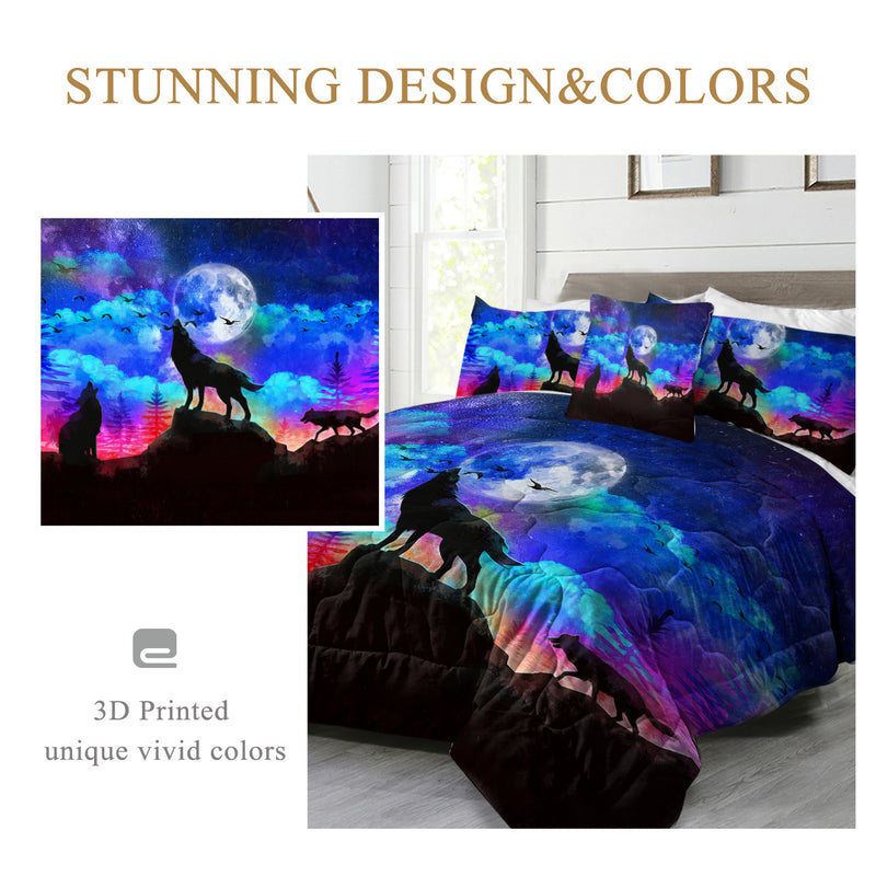 Galaxy Comforter Set Men 3D Wolf Bed