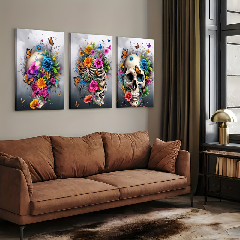 3 Pieces Skull Art Canvas Painting