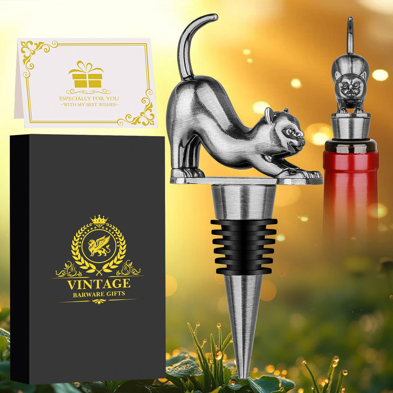 Elegant Upturned Cat Shaped Red Wine Stopper Set With Metallic Luster Bottle Stopper Gift Box