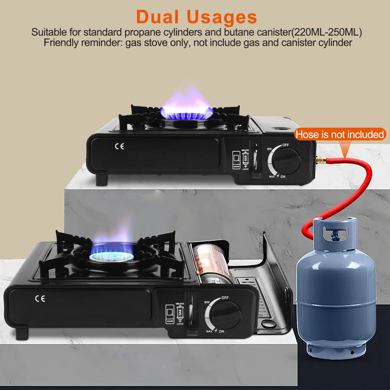1Pc 3300W Portable Camping Stove Butane Canister Dual Fuel Burner Piezo Electric Ignition Single Burner