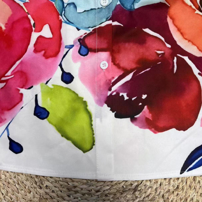 Women's Notch Lapel Long Sleeve Blouse With Colorful Floral Print