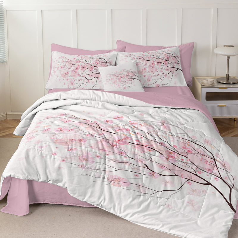 Cherry Blossom Pattern Comforter Set 8PCS Twin Size Soft Bedding Set