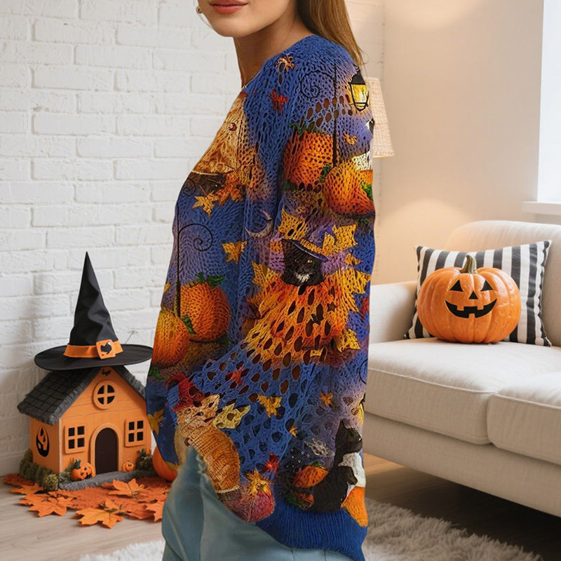 Women's Diamond Halloween Out Batwing Sleeve Top - Loose Fit