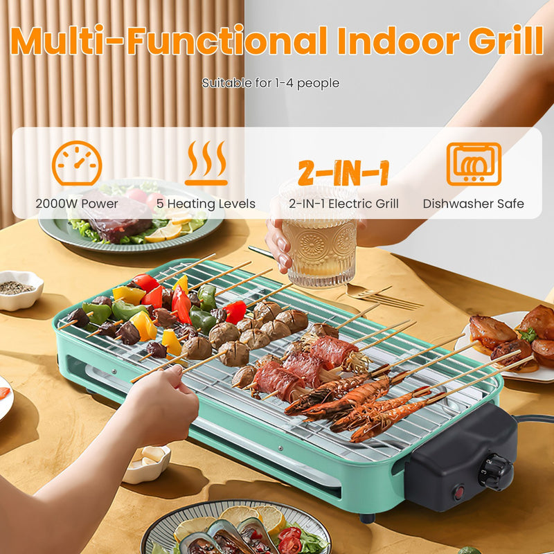 1Pc 2000W Electric Indoor Grill 2 In 1 Electric BBQ Gill