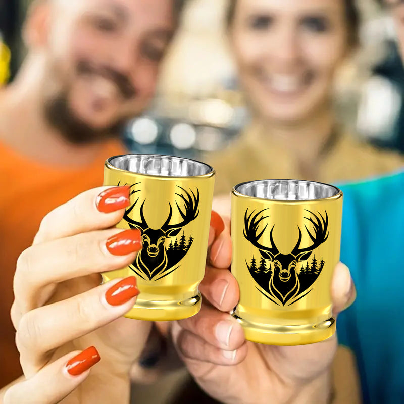 2pcs  50 Caliber Deer Head Golden Plastic Wine Glasses With Gift Box - Leak Proof
