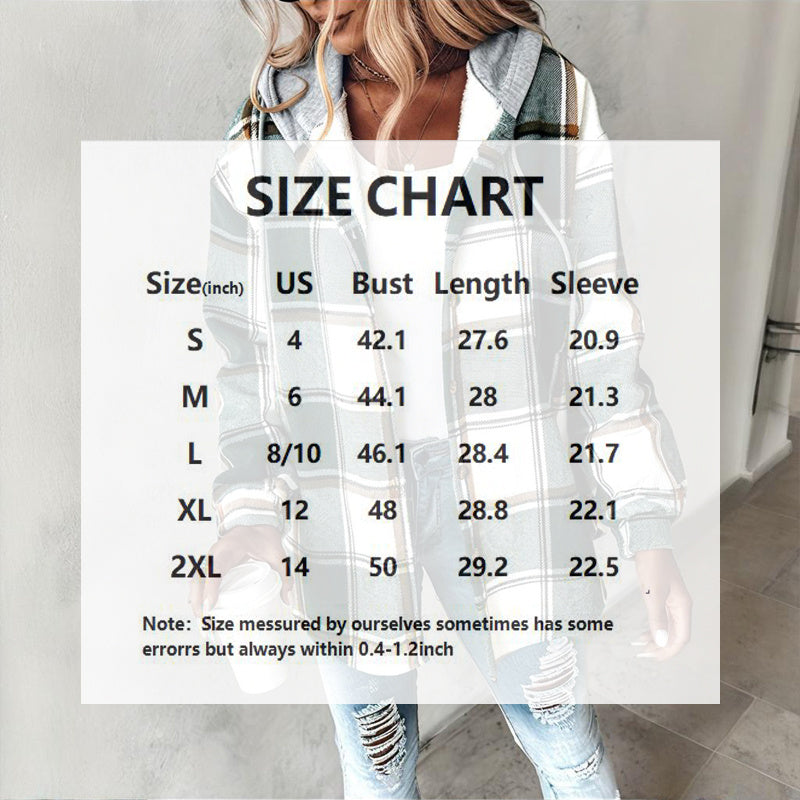Women's Plaid Drawstring Hoodie Long Sleeve Shirt Button Front Casual Tops Spring&Fall Fashion Minimalist Style