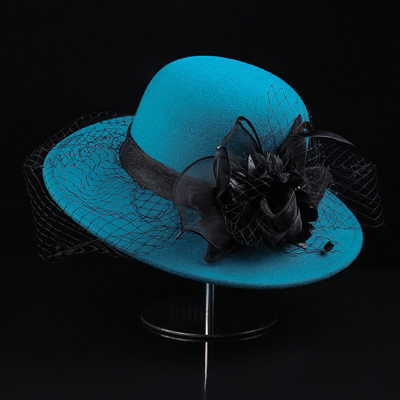 Net Yarn Flowers Woolen Basin Hat