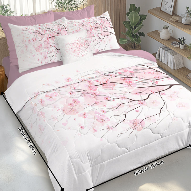 Cherry Blossom Pattern Comforter Set 8PCS Twin Size Soft Bedding Set