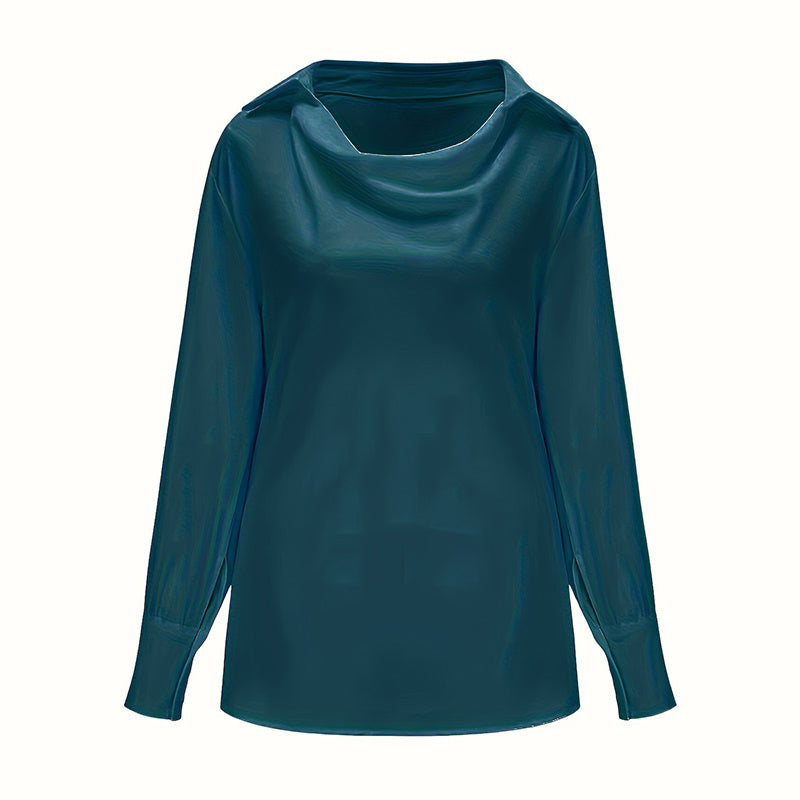 Women's Solid Color Long Sleeve Cowl Neck Blouse