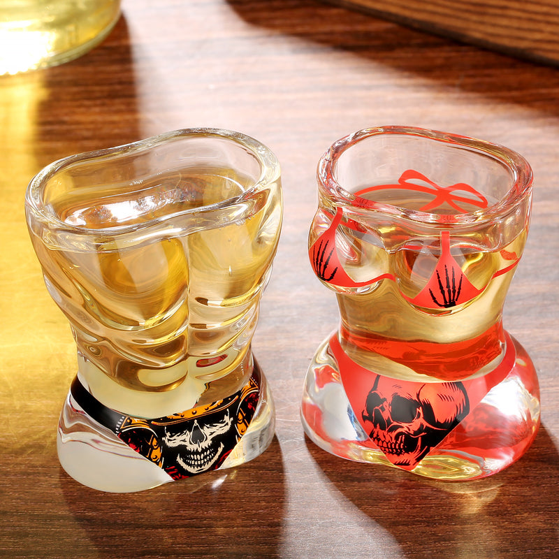 2 Pieces, Black Muscle Men's And Red Bikini Skull Style Glass