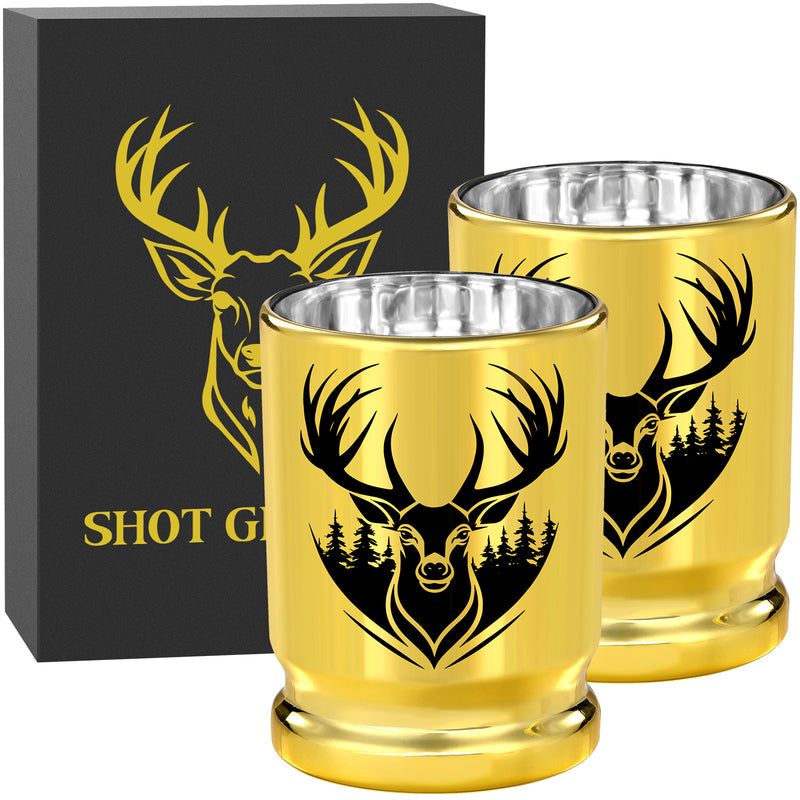 2pcs  50 Caliber Deer Head Golden Plastic Wine Glasses With Gift Box - Leak Proof