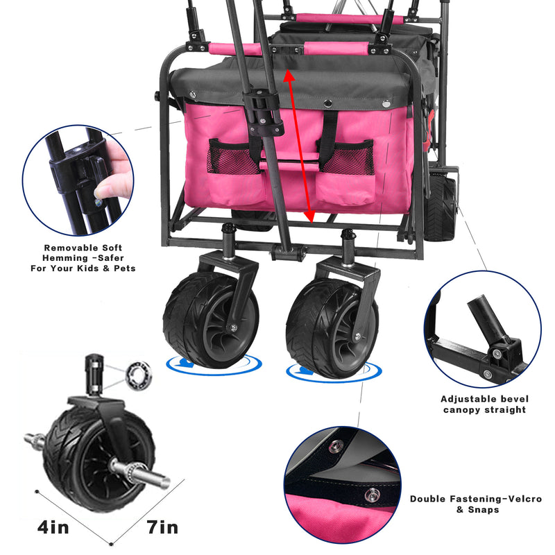 Collapsible Wagon 140L Wagons Carts Foldable with Removable Canopy