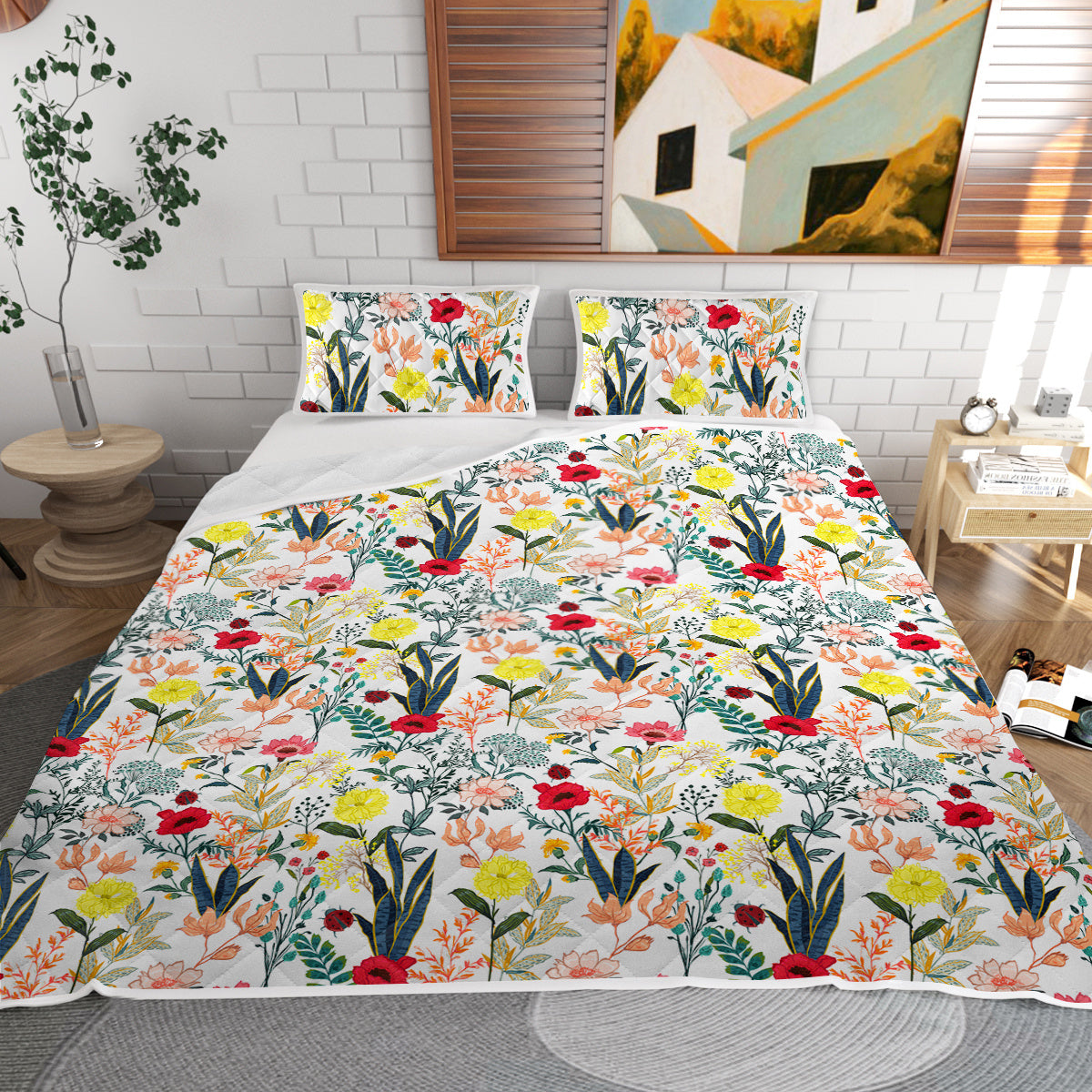 Floral Quilt 3 Pieces Microfiber Quilt Sets