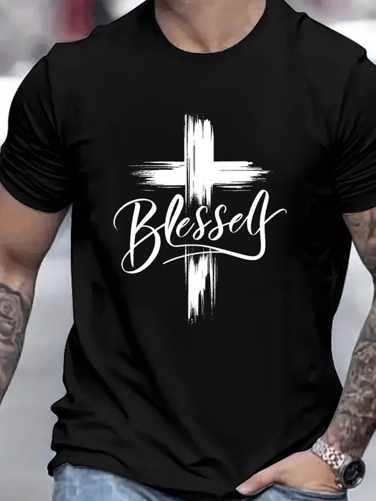 Blessed Print T-shirt, Men's T-shirt, Summer Casual Short Sleeved T-shirt