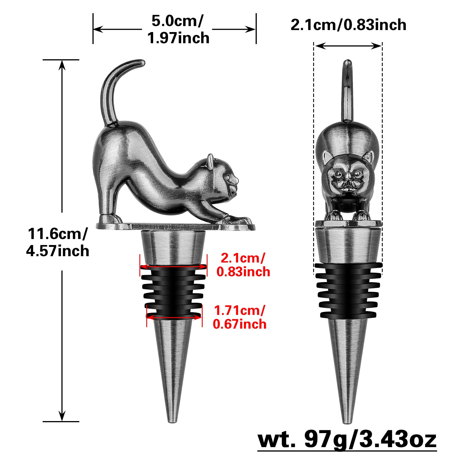 Elegant Upturned Cat Shaped Red Wine Stopper Set With Metallic Luster Bottle Stopper Gift Box
