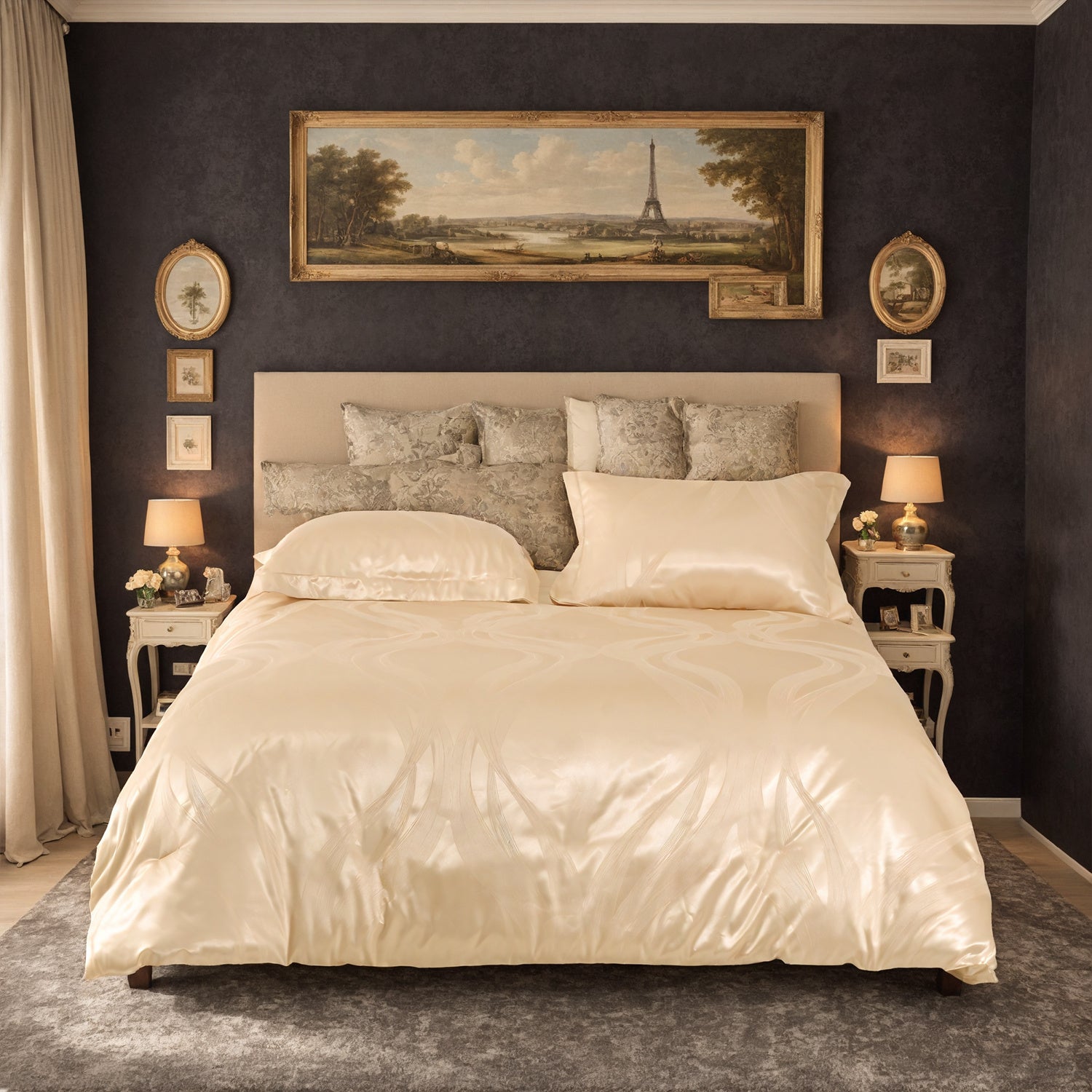 Luxurious Satin Microfiber Bedding Set Double-sided Jacquard Pattern