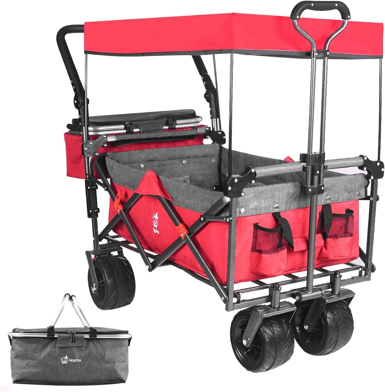 Collapsible Wagon 140L Wagons Carts Foldable With Removable Canopy