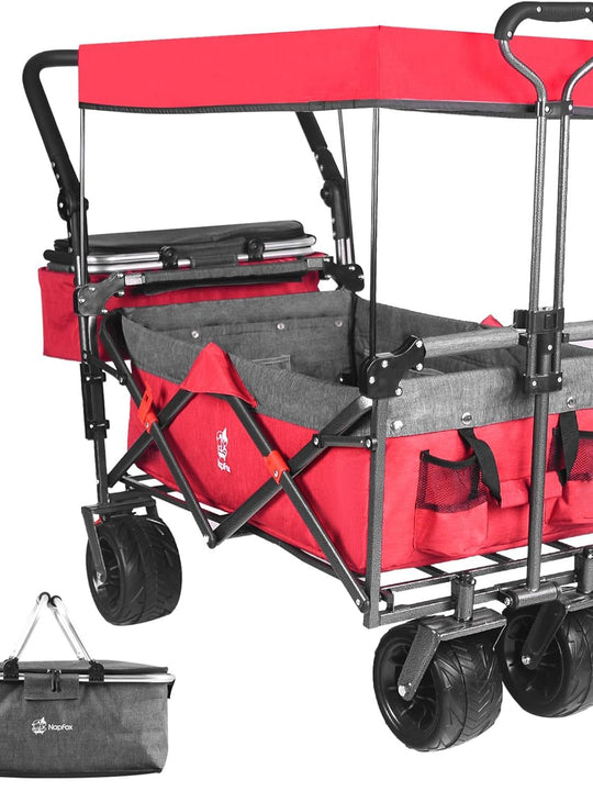 Collapsible Wagon 140L Wagons Carts Foldable With Removable Canopy